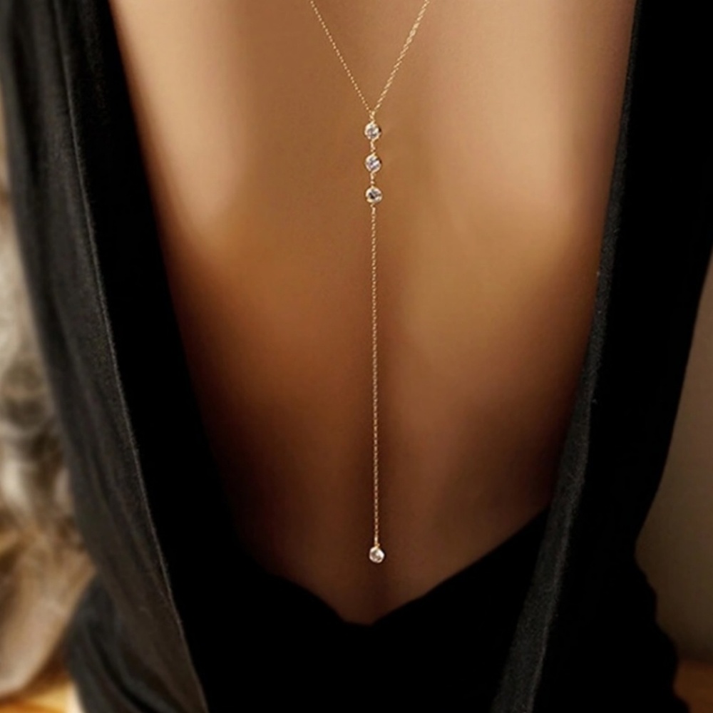 Gold and CZ long back drop necklace